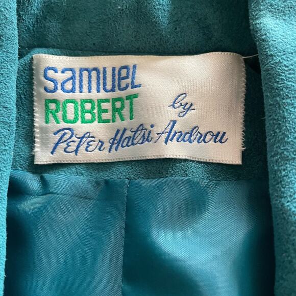 Vintage Samuel Robert by Peter Hatsi Androu Teal Ultra Suede Skirt Suit - Picture 7 of 12